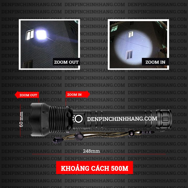 Đèn pin siêu sáng P70 cao cấp có zoom
