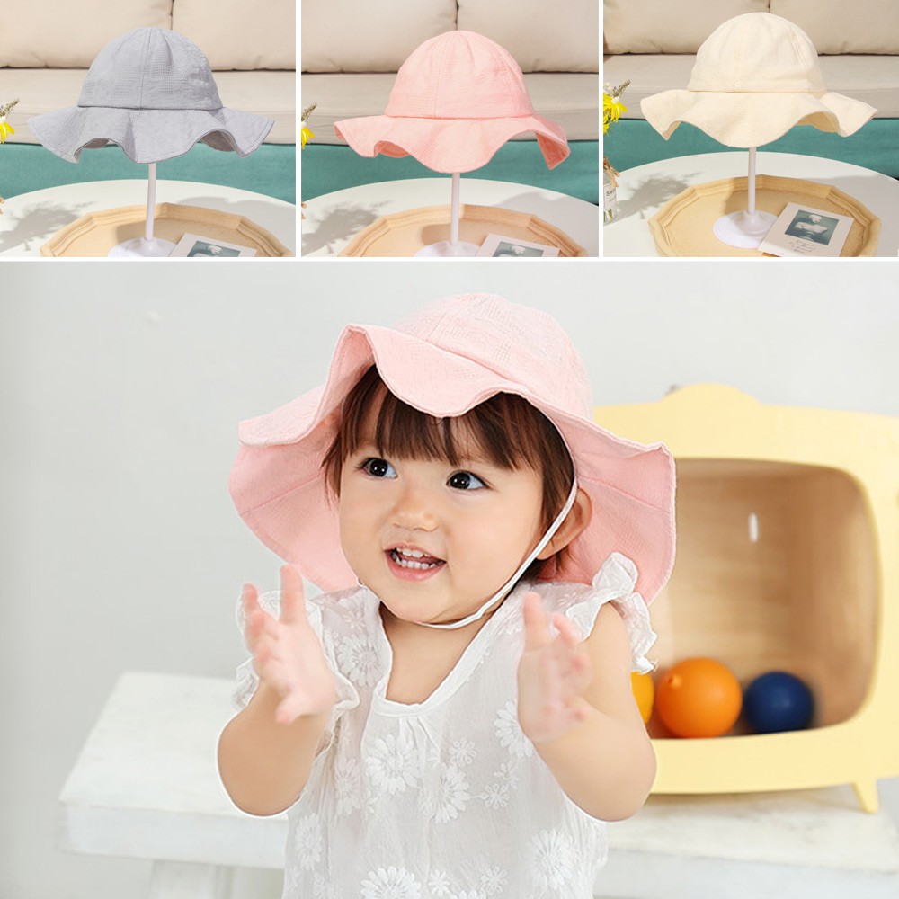 Nón Tai Bèo Vải Cotton Chống Tia Uv Đính Nơ Nhiều Màu Có Thể Gấp Gọn Cho Bé Gái