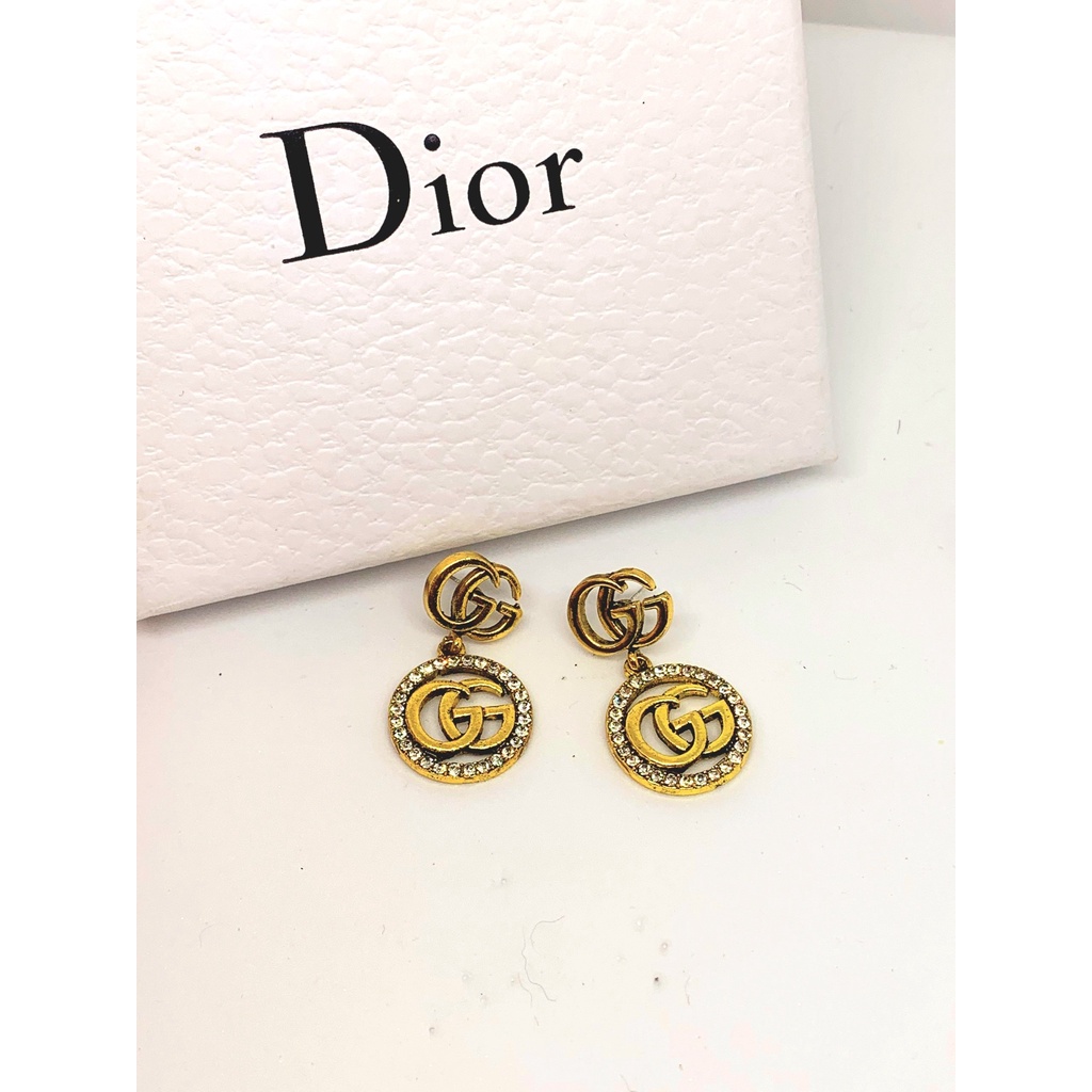 Khuyên tai nữ thương hiệu GG thả dài đính đá mạ vàng sanh chảnh TB459 TOBI STORE