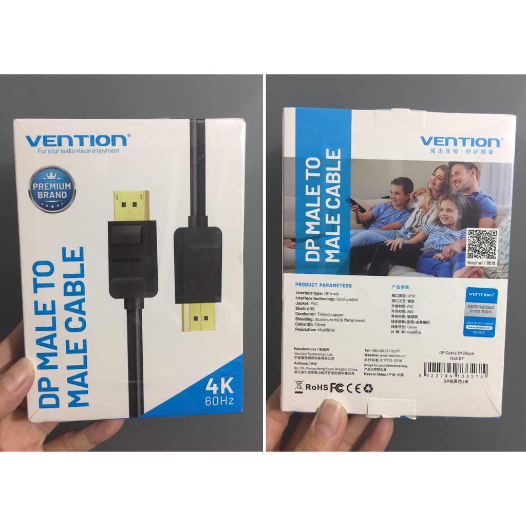 [DP male to DP male ] Cáp chuyển 2 đầu DP 4K Vention HACBF