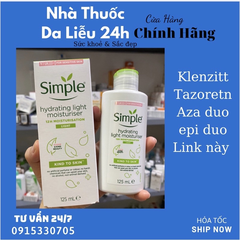 Kem dưỡng ẩm Simple Kind To Skin Hydrating Light Moisturiser 125ml - Nhà Thuốc Da liễu 24h