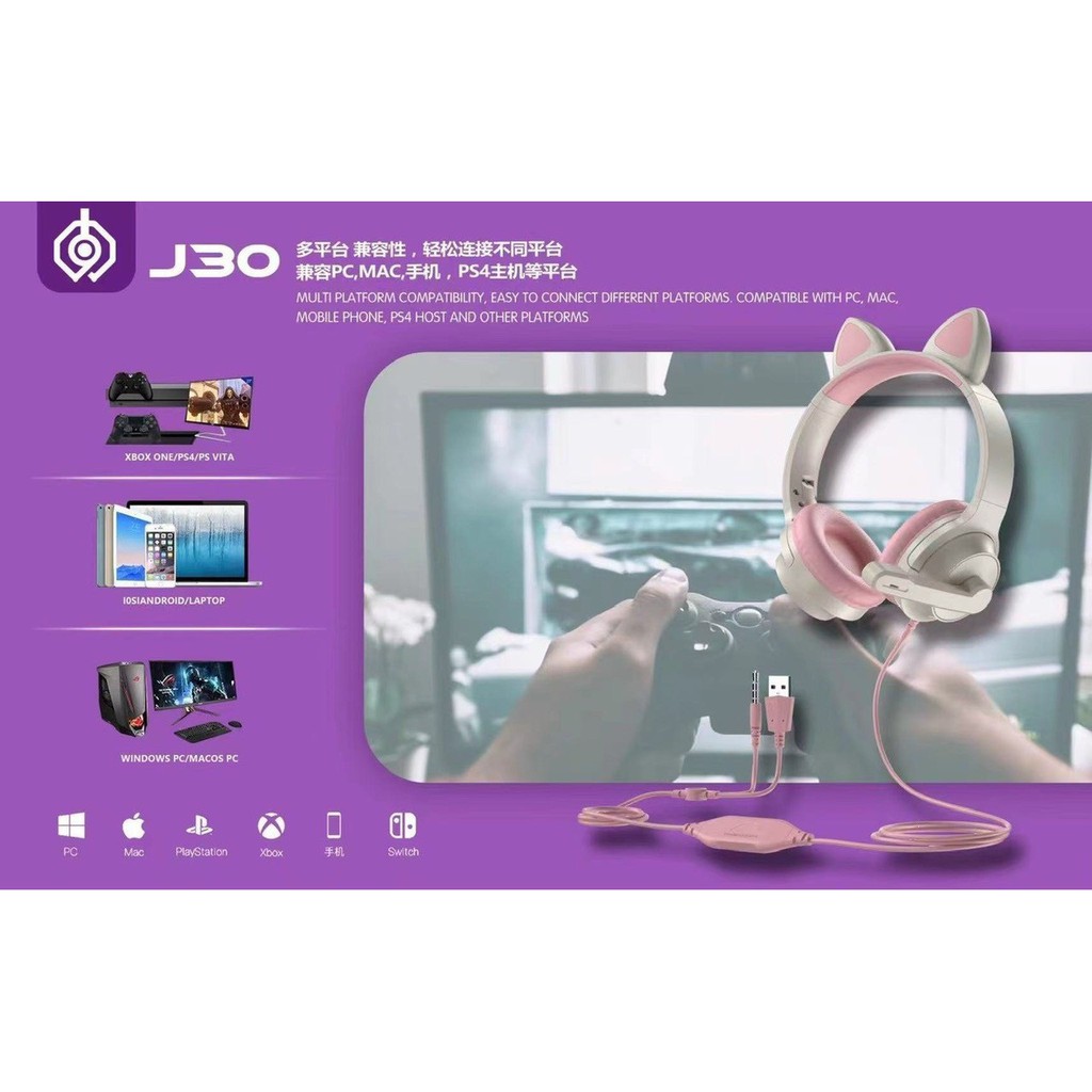 Tai Nghe Gaming Tai Thỏ Có Mic Đàm Thoại J30 Thời Thượng Trẻ Trung-BẢO HÀNH ĐỔI MỚI