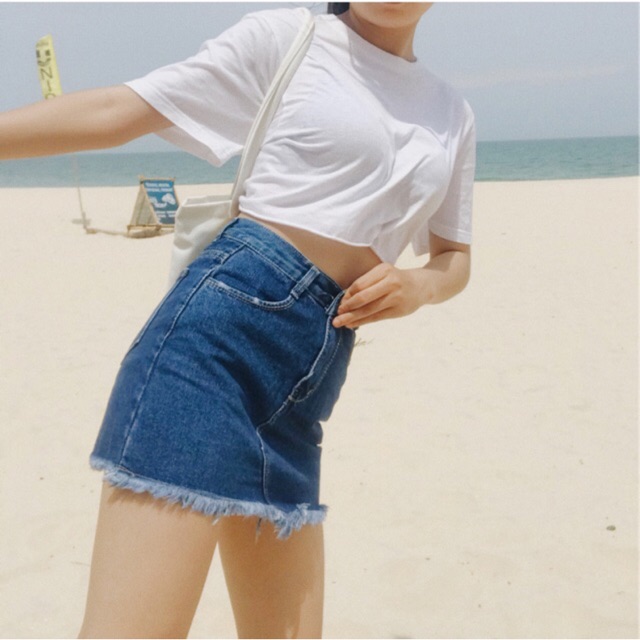 Set Basic Crop và Deep Jeans Skirt