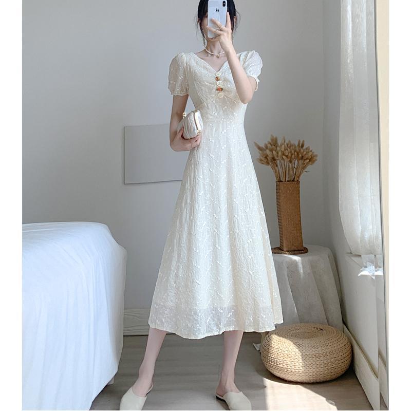 Đầm Cổ Chữ V Nhấn Eo Tôn Dáng Hợp Thời Trang Phong Cách Kiểu Pháp Thanh Lịch