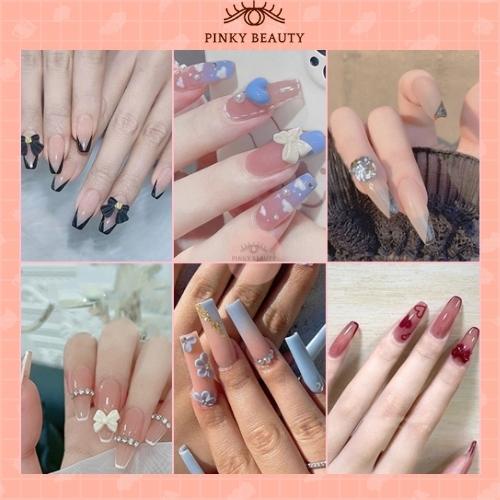 Móng Tay Giả Đính Đá Bộ 24 Móng Giả Pinky Beauty Họa Tiết Đa Dạng, Sang Trọng Phong Cách Dài, Ngắn Cho Nữ Kèm Keo