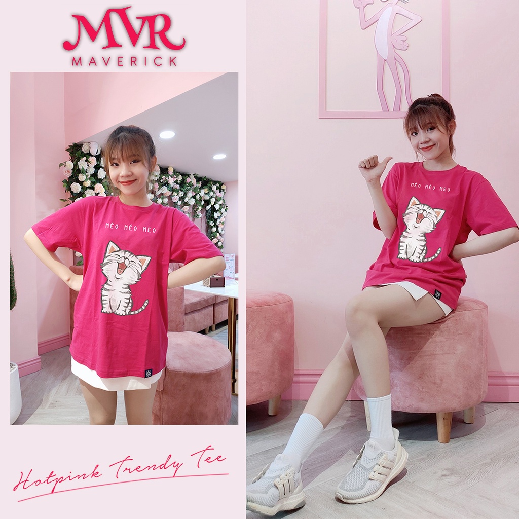 Áo thun Trắng unisex hình mèo méo meo cute form rộng Hàn Quốc local brand MVR KK1416