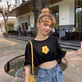 Áo croptop rút eo in hoa