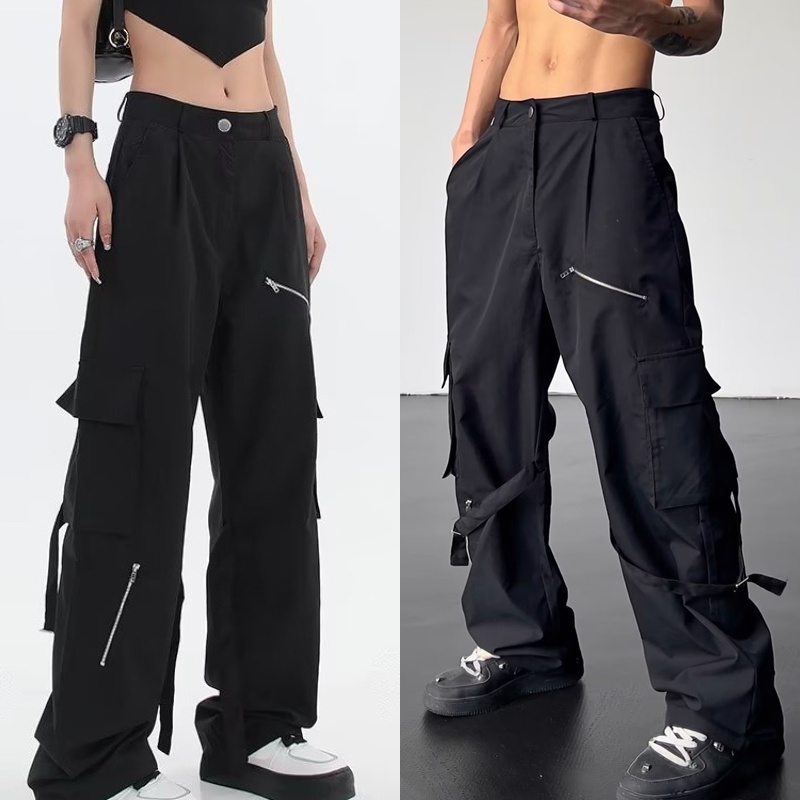 Quần Dài Dáng Suông Rộng Màu Trơn Có Túi Lớn M-3xl Thời Trang Mùa Hè Dành Cho Nam Và Nữ