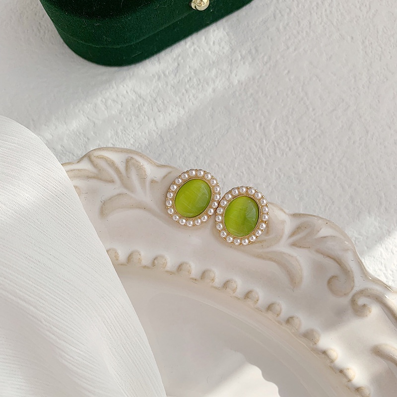 Khuyên tai kẹp không bấm lỗ chốt cố định K129 bằng hợp kim mạ vàng hình elip hạt trai dáng ngắn Leous Accessories