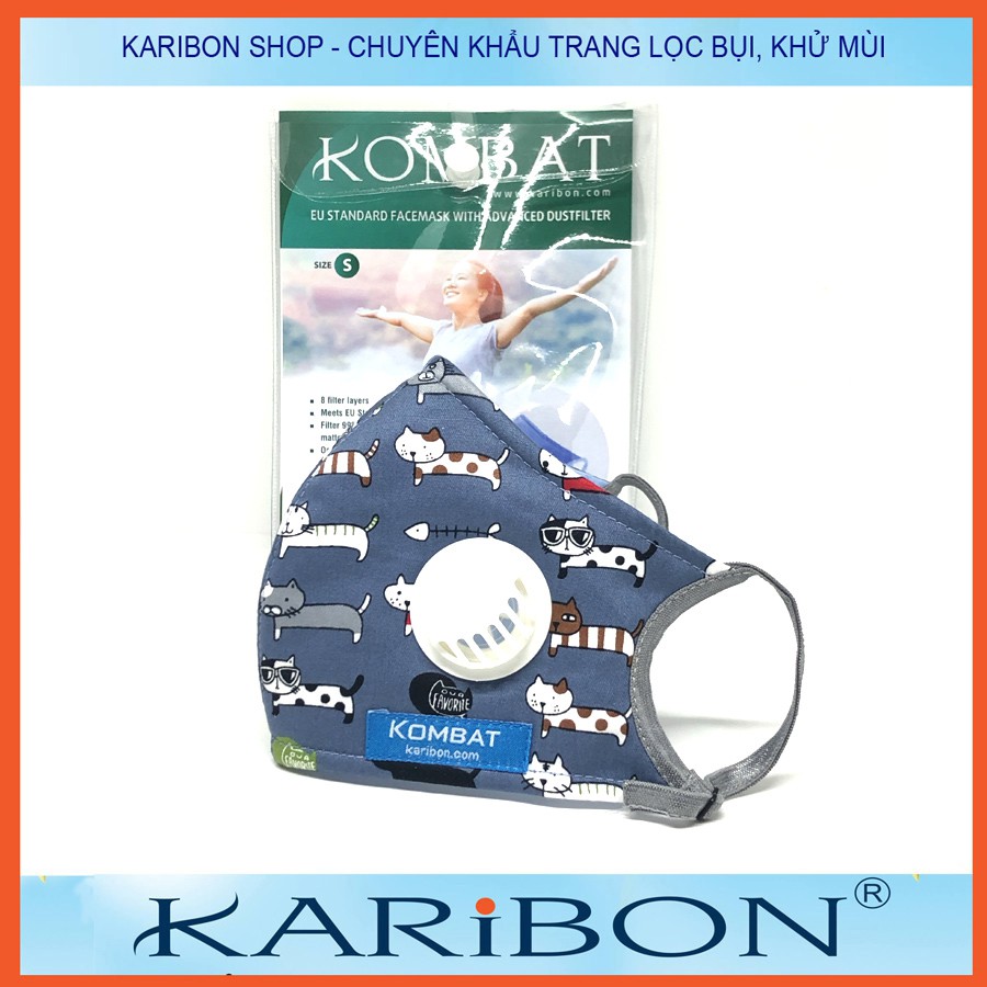 Khẩu trang Karibon Kombat trẻ em  lọc bụi mịn, có van thở ra 1 chiều.