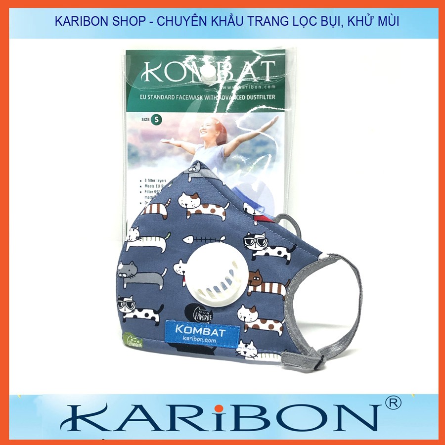 Khẩu trang Karibon Kombat trẻ em (XS hoặc S) lọc bụi mịn, có van thở ra 1 chiều.