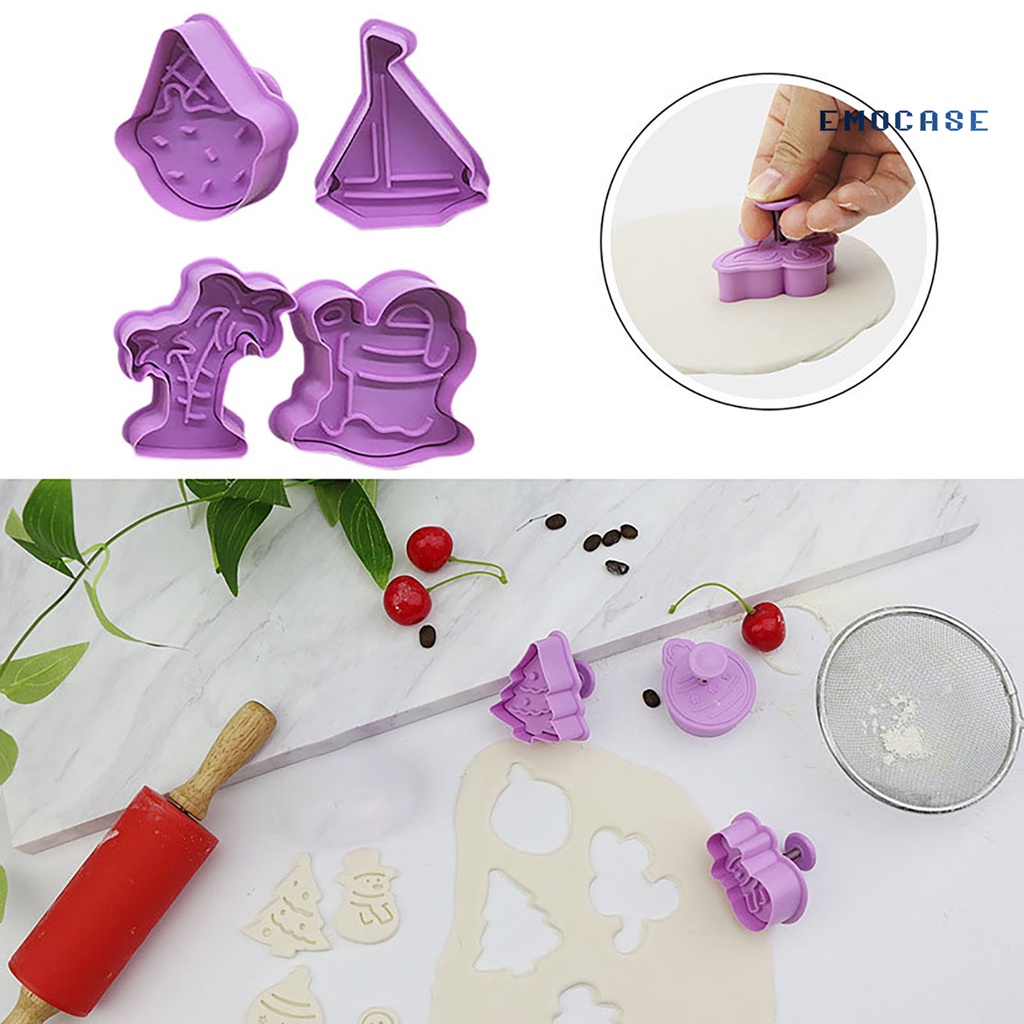 Set 4 Khuôn Nhấn Làm Bánh Quy Bằng Nhựa Không Dính Họa Tiết Hoạt Hình Cho Nhà Bếp