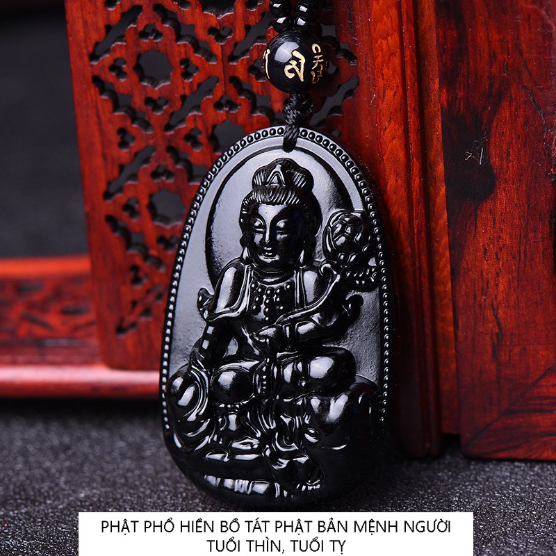 Chuỗi hạt đeo cổ phật Đại Thế Chí Bồ Tát đá cao cấp màu đen - mặt dây chuyền vòng đeo cổ phật bản mệnh