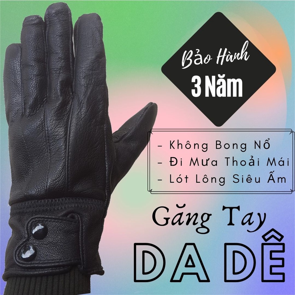 Găng Tay Da Dê Cài 2 Khuy Nam Màu Đen Đi Mưa Thoải Mái, Dễ Lái Xe - Không Bong, Không Nổ - Bảo Hành Da Thật 3 Năm