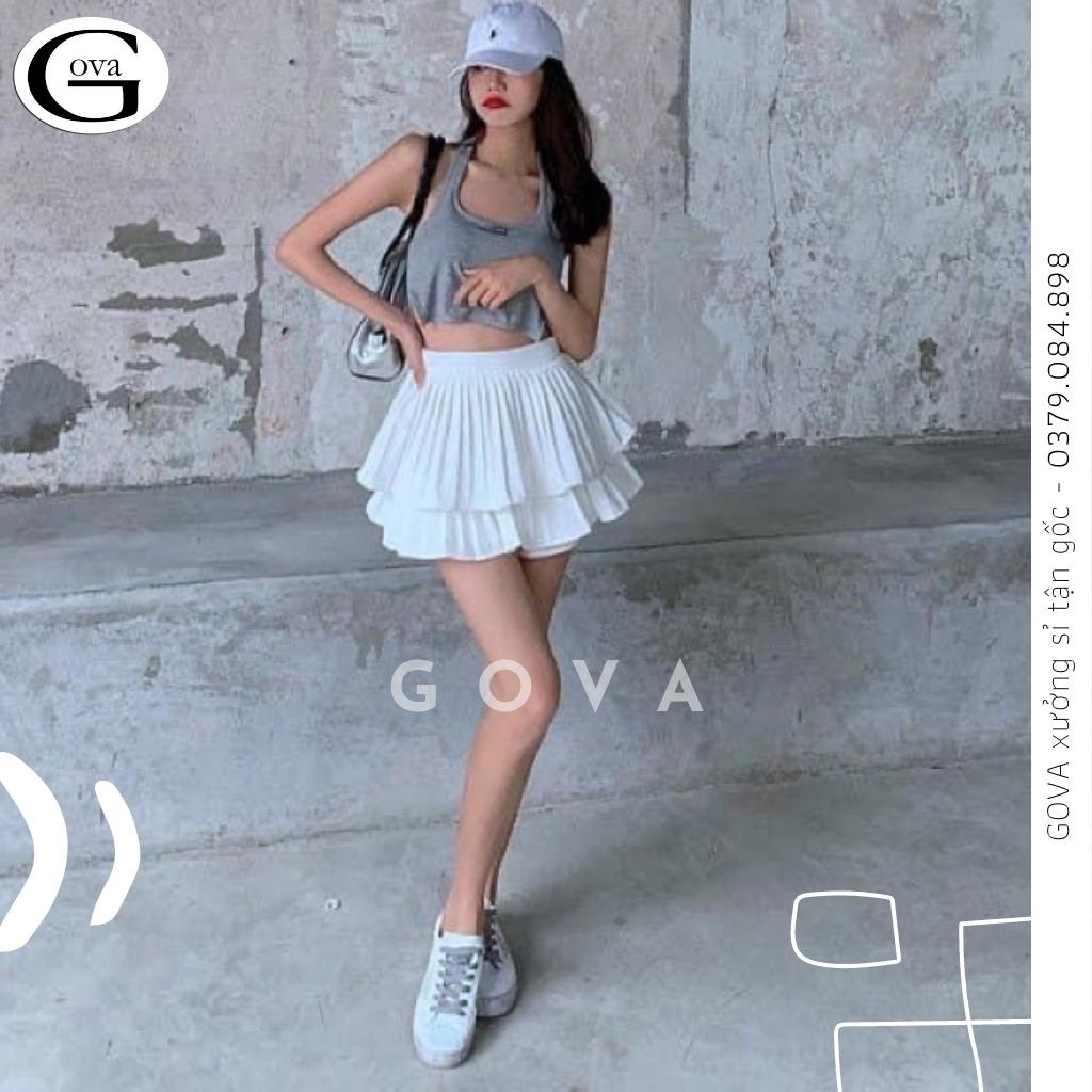 Chân Váy XẾP LY 2 TẦNG Phồng Ngắn Dáng Xòe Lưng Cạp Cao Có Lót Trong Cao Cấp GOVA