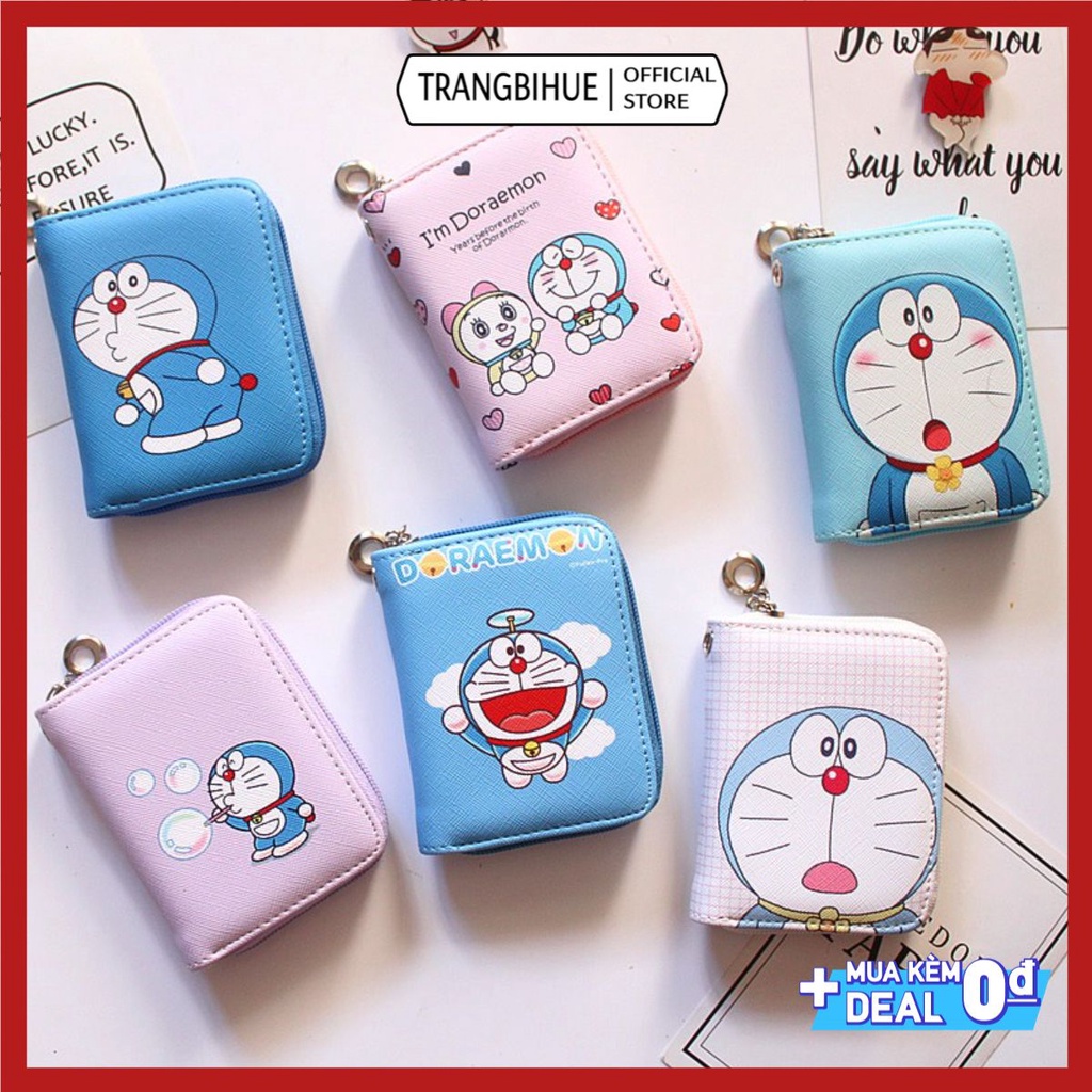 Ví Da Mini Cầm Tay Khóa Kéo 10 Ngăn Doraemon Ngộ Nghĩnh Bóp Nữ Da PU Cute Nhiều Ngăn Họa Tiết Đô Rê Mon Hot Trend TBH