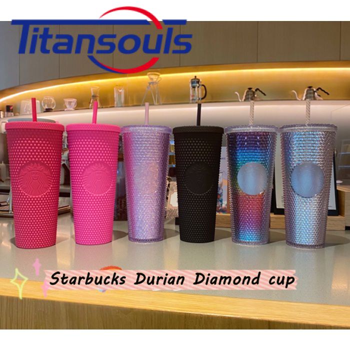 Sẵn Sàng✅Cốc Tập Uống Có Starbucks-Hoa Văn Sầu Riêng Thiết Kế Vỏ Ống Hút Độc Đáo Tặng Bình Nước 473Ml/710Ml Cao Cấp TTS