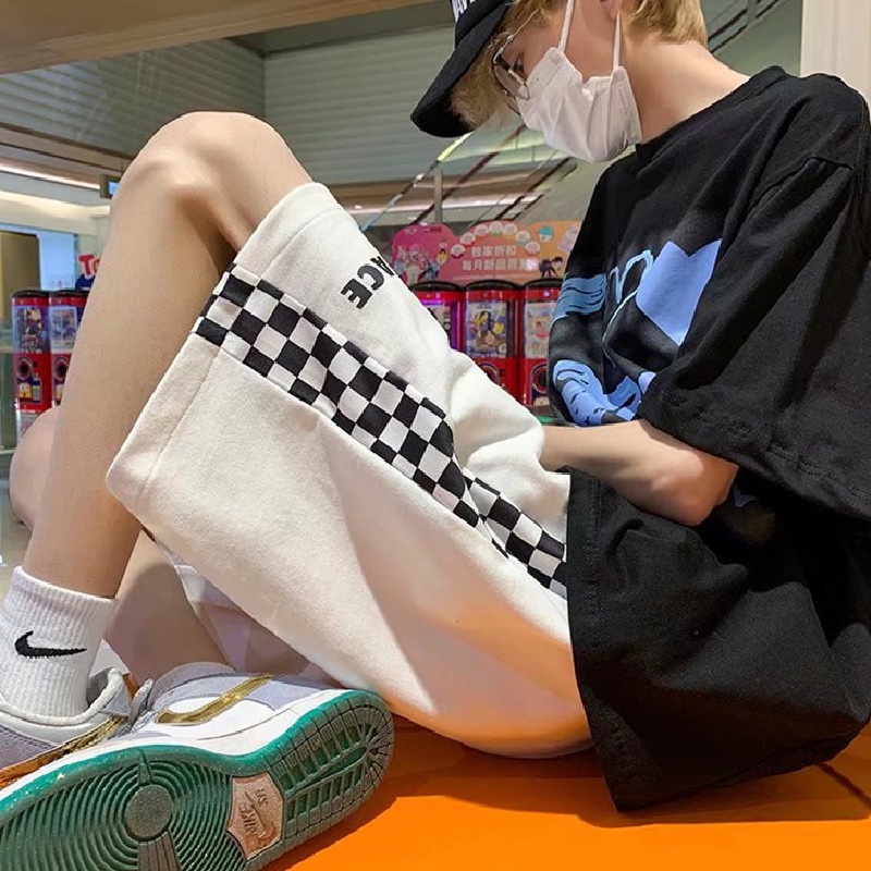 Quần ngắn ống rộng Thoải Mái Họa Tiết Kẻ Sọc Phong Cách Hip Hop Đường Phố Hàn Quốc Cỡ M-3XL Cho Nam