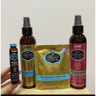 Xịt dưỡng tóc HASK argan oil, keratin protein & Mặt nạ ủ tóc hấp xả, dầu dưỡng Hask Argan phục hồi tóc hư tổn gãy rụng