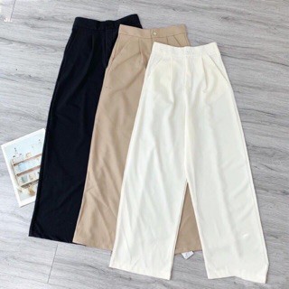 Quần đũi ống rộng dài lưng cao - Quần culottes lưng thun Ống dài 95cm Dáng ống suông rộng - Màu Đen Trắng và Kem | BigBuy360 - bigbuy360.vn