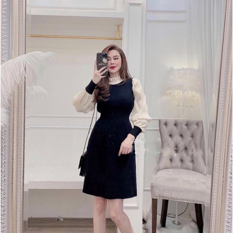 VÁY LEN SUÔNG TAY PHA LỤA