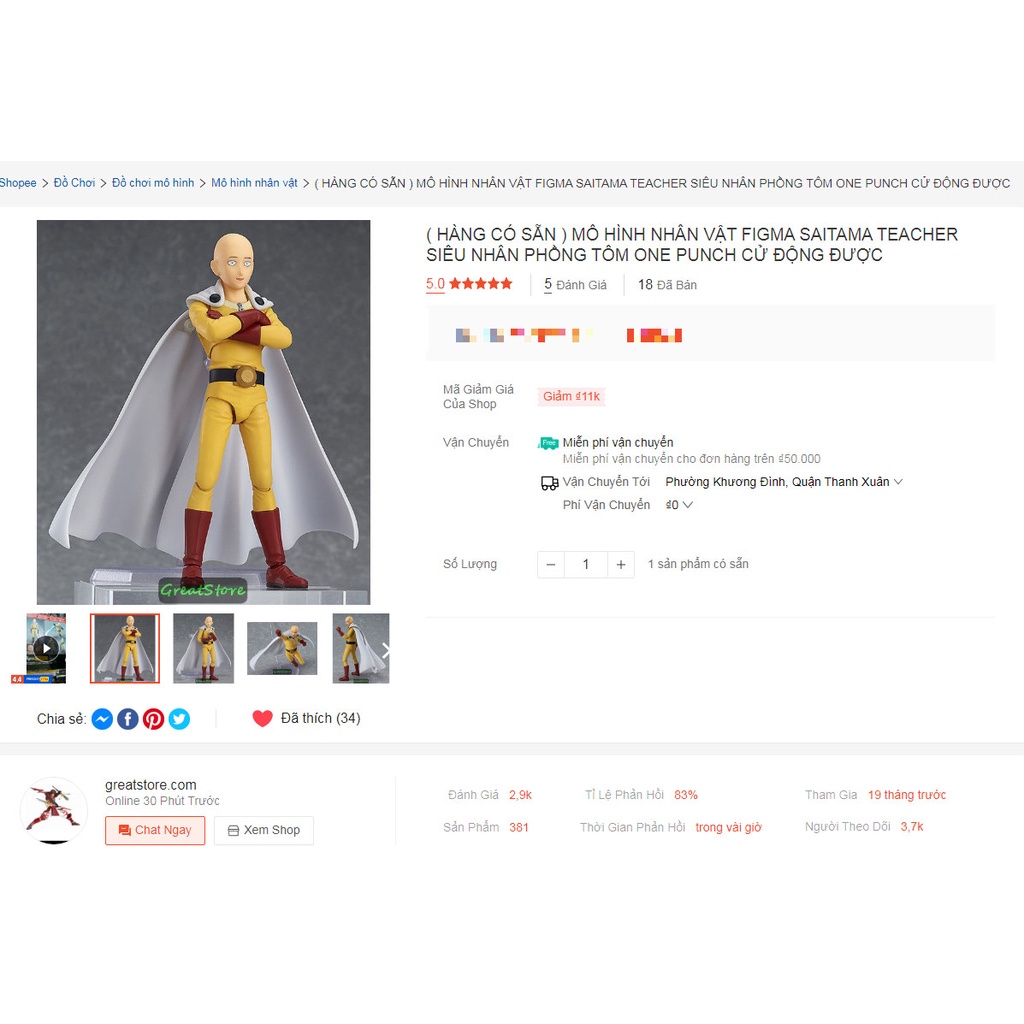 MÔ HÌNH NHÂN VẬT FIGMA 310 SAITAMA TEACHER SIÊU NHÂN PHỒNG TÔM ONE PUNCH CỬ ĐỘNG ĐƯỢC 15cm