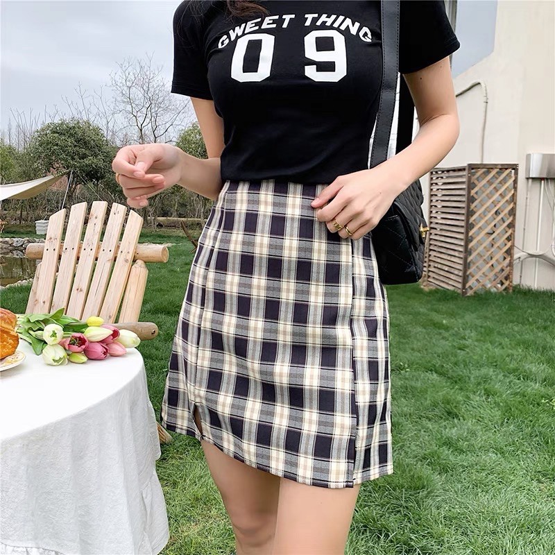 [FREESHIP] Chân Váy Chữ A Lưng cao Kẻ Caro Đen Trắng 🦋 Chân váy Có Quần Lót Trong 🦋 🌸Nasu May🌸 | BigBuy360 - bigbuy360.vn