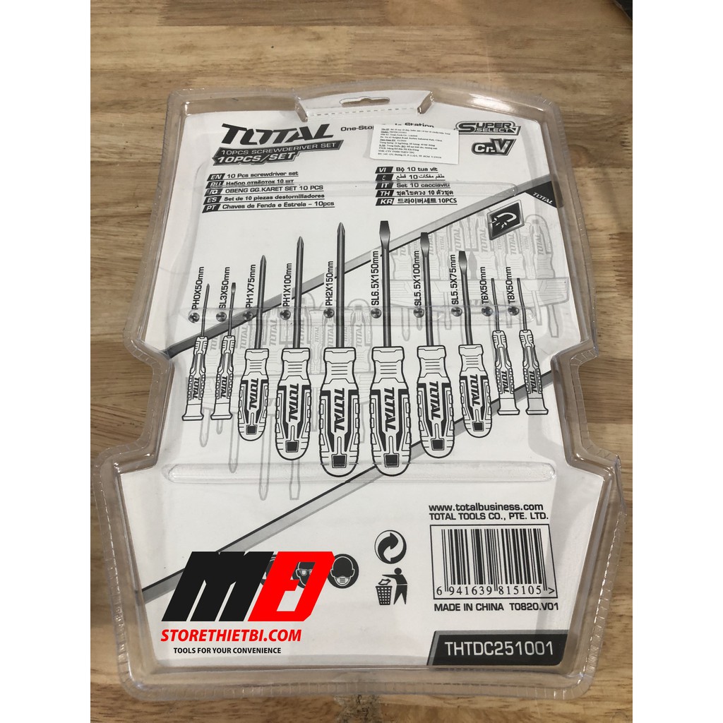 Bộ 10 tua vít dẹp, bake, sao và tua vít chuẩn TOTAL / THTDC251001