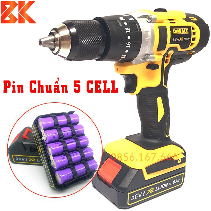 MÁY KHOAN PIN DEWALT. 36V BA CHỨC NĂNG - CÓ BÚA - KHOAN BÊ TÔNG - 2 PIN- PIN 5 CELL [ TẶNG BỘ PHỤ KIỆN ]