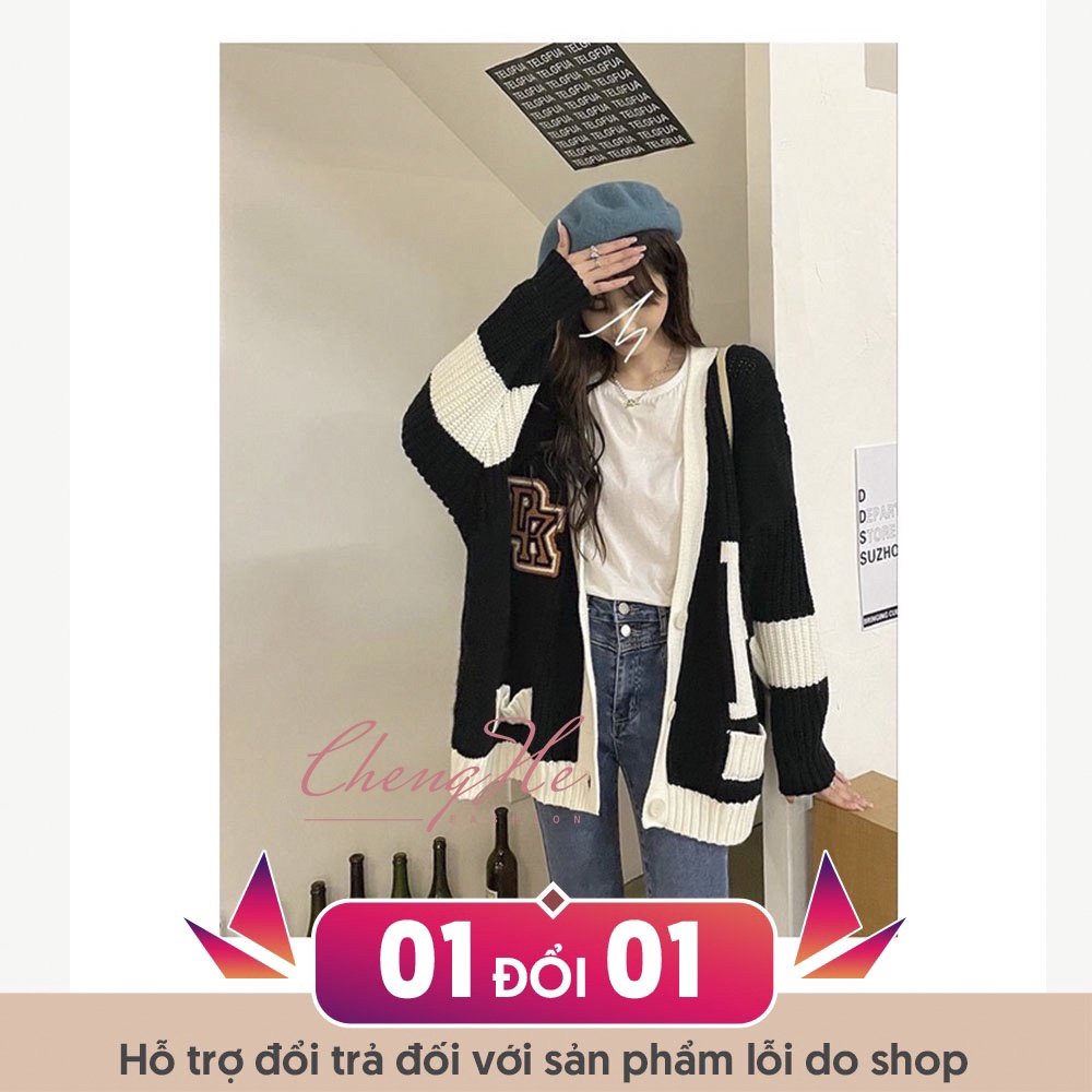 Áo khoác len cardigan nữ dệt kim chữ H dáng rộng dài tay phong cách Hàn Quốc cá tính A00136