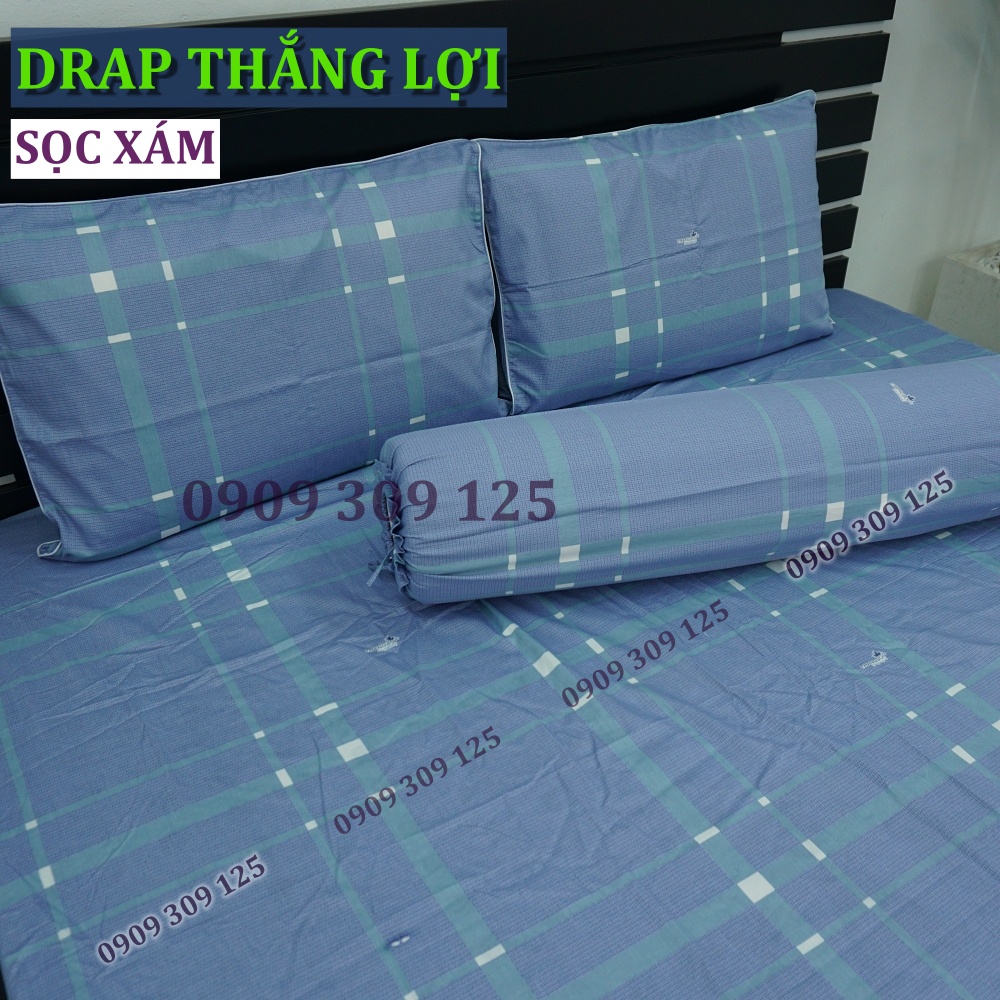 bộ ga cotton Thắng Lợi, ga giường chính hãng ( 4 món ) mẫu SỌC XÁM