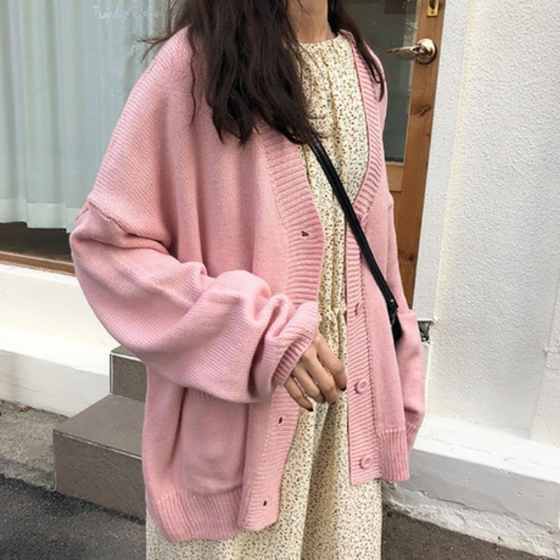 Áo len cardigan nữ hồng pastel 04