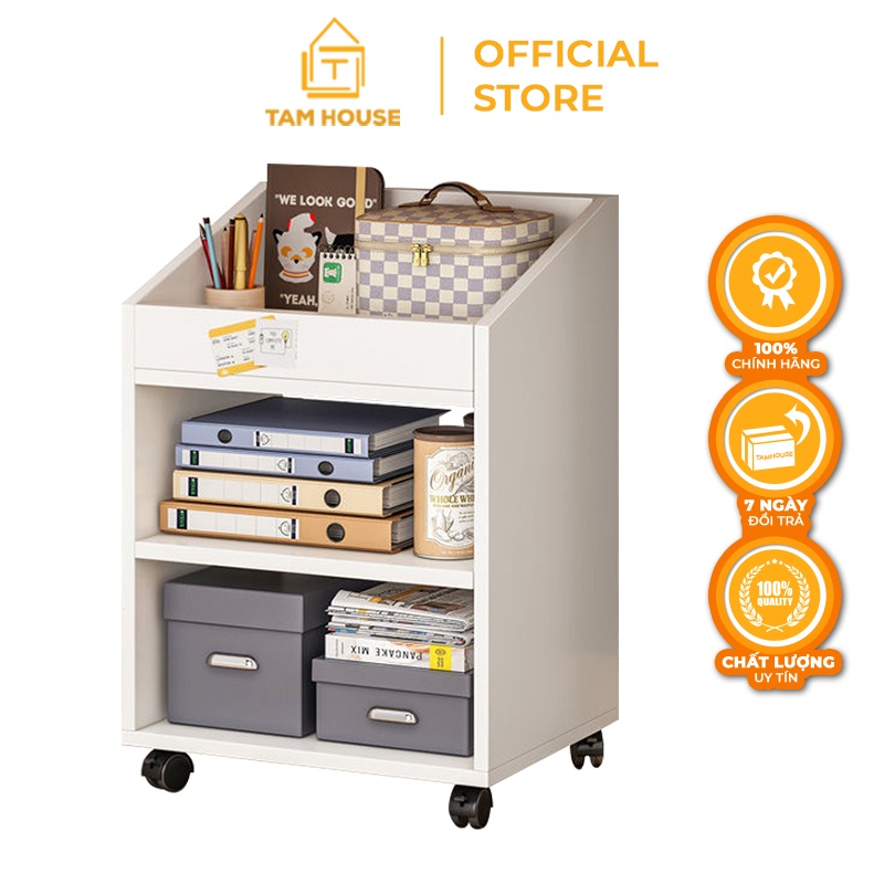 Tủ đựng đồ văn phòng trắng có bánh xe Tâm House K153