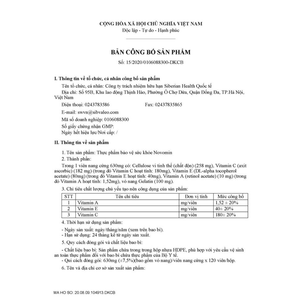 Viên uống chống oxy hóa, phục hồi tế bào khỏe mạnh Siberian Novomin Formula 4 – 120 viên/lọ