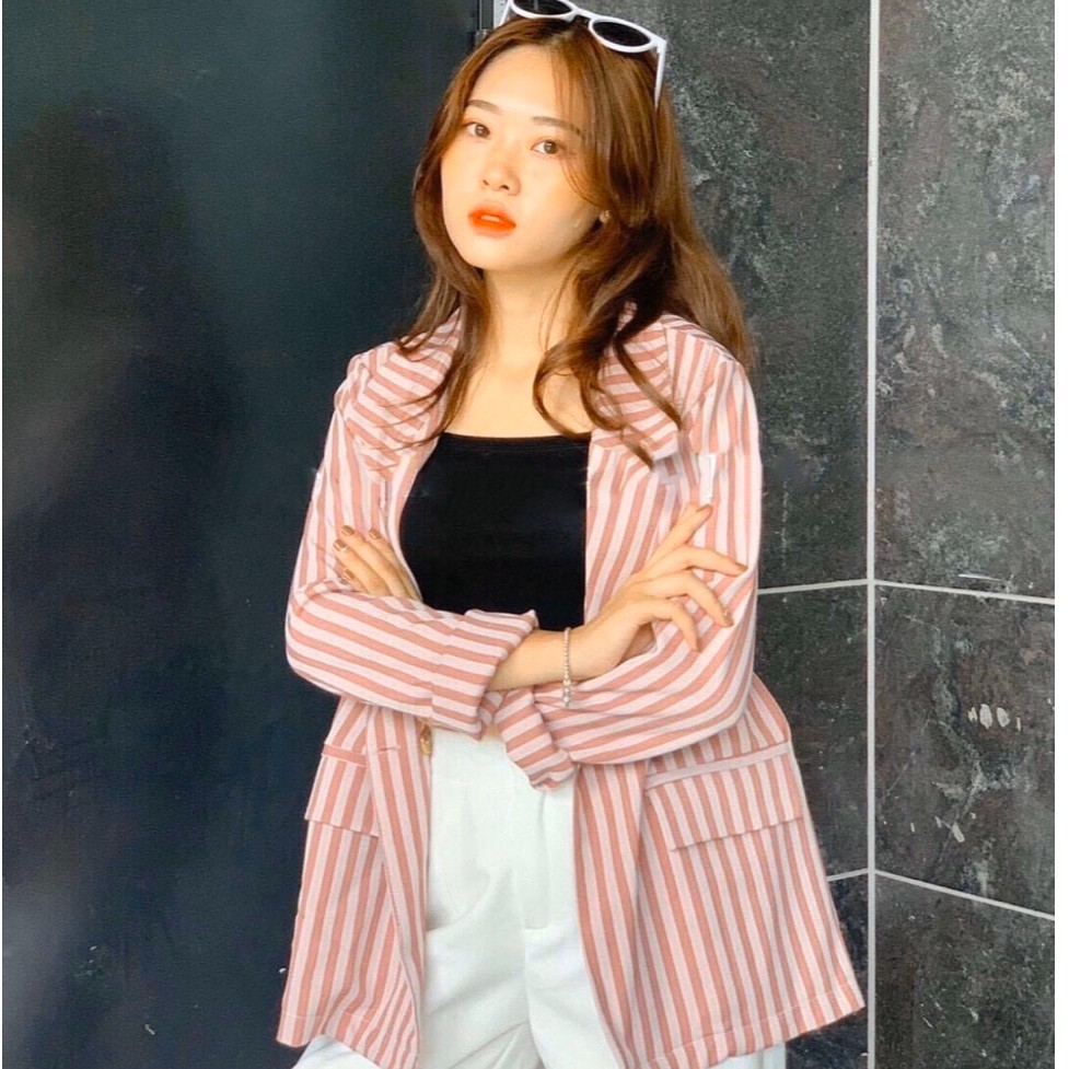 Áo Khoác Vest Áo Blazer Kẻ Sọc Hồng Phối Túi Lớn Thiết Kế Freesize Thoải Mái Trẻ Trung Cao Cấp Công Sở Big Fashion | BigBuy360 - bigbuy360.vn