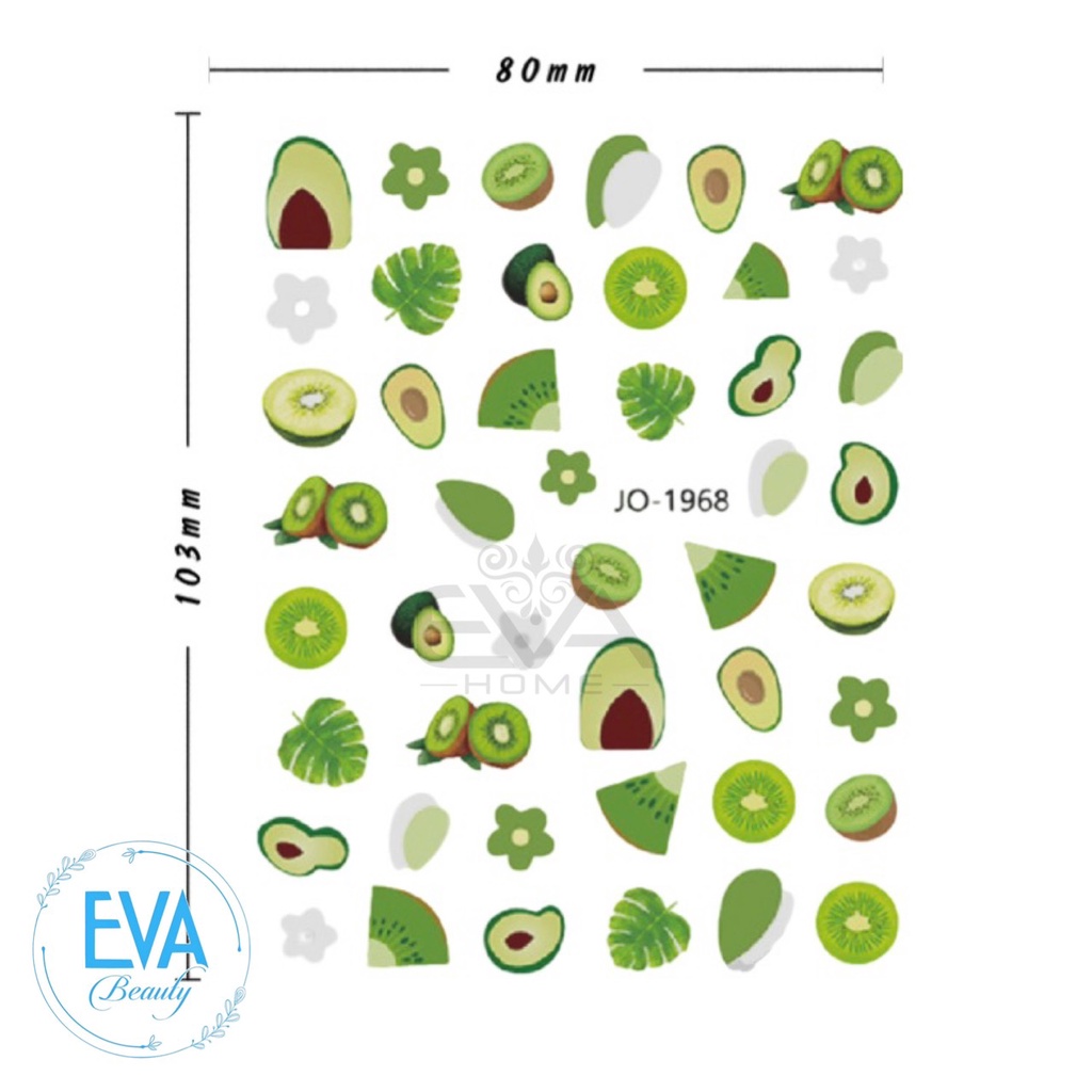 STICKER Decal Dán Móng Chống Nước Joyful Nails  Hoạ Tiết Tone Màu Lá Cây Trái Bơ Kiwi & Avocado Nail Art Sticker JO1968