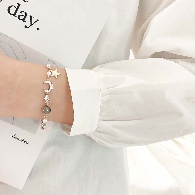 Vòng tay nữ ngọc trai lắc tay nữ hình mặt trăng ngôi sao xinh xắn dễ thương | BigBuy360 - bigbuy360.vn