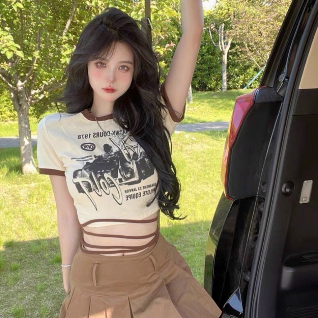 Áo Thun Kiểu Croptop Nữ Tay Ngắn Nhiều Họa Tiết