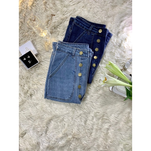 Chân váy jean co giãn 4 chiều mã xẻ trước hot trend - JQ6 - hàng co giãn mặc cực kỳ thoải mái