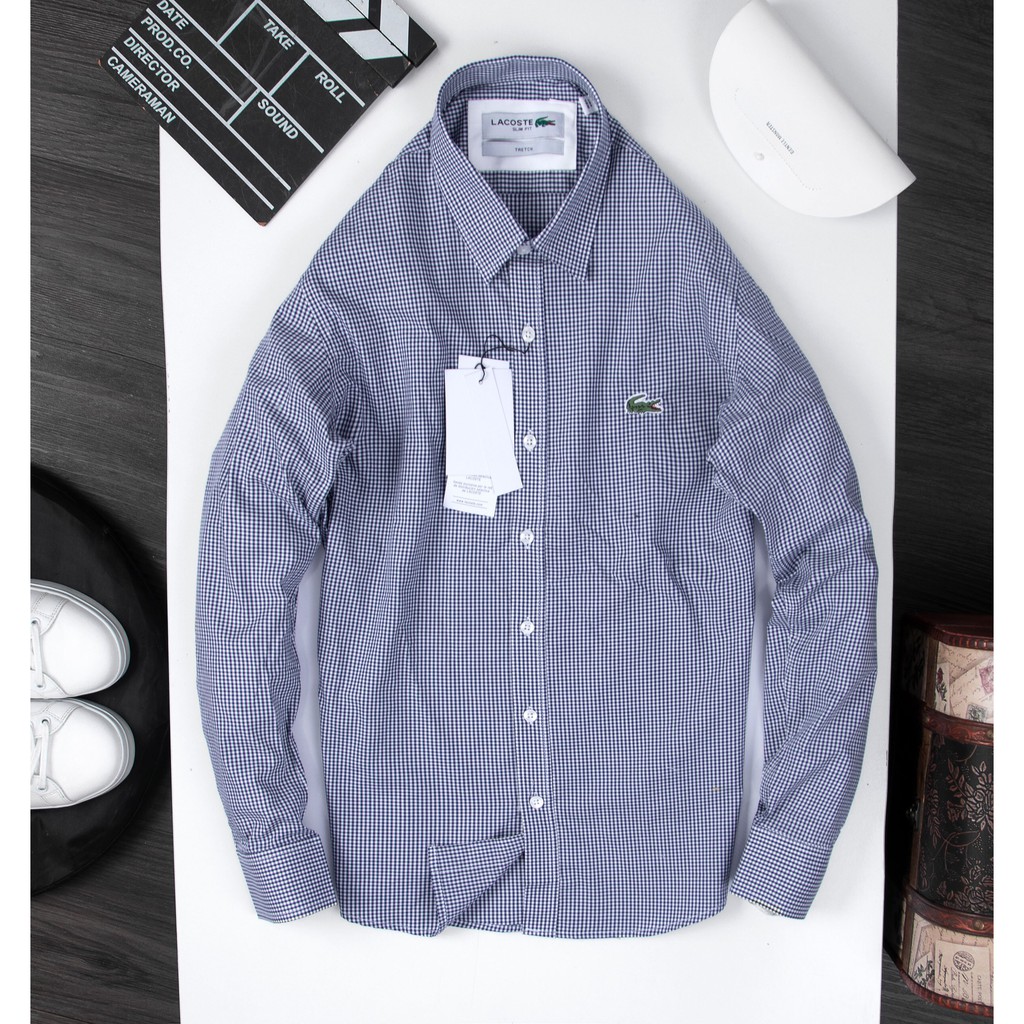 Sơ mi nam caro nhí Lacost dài tay cổ bẻ cao cấp | BigBuy360 - bigbuy360.vn