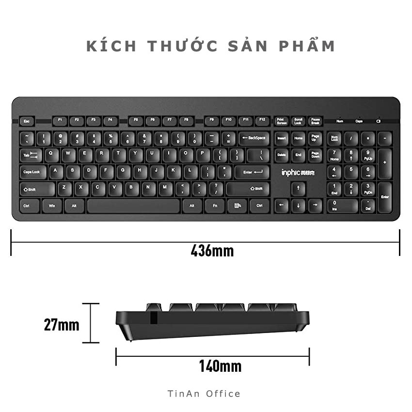 Combo Bàn Phím Và Chuột Không Dây Inphic V790 Cho Máy Tính Để Bàn PC Máy Tính, Laptop, Windows