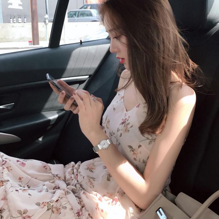 Đầm Voan Hoa Cổ Tim Thời Trang Mùa Hè Hàn Quốc 2020 / S-Xl