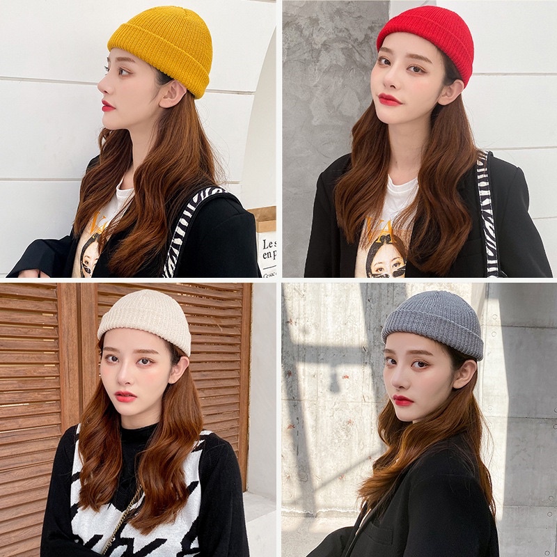 Mũ Len Beanie Trơn Dáng Ngắn Thời Trang 21cm Cho Người Lớn, Trẻ Em