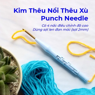 Kim Thêu Nổi, Kim Thêu Xù Punch Needle Dùng Len Sợi Đan Móc - Tặng Kèm Len và Mẫu Thêu