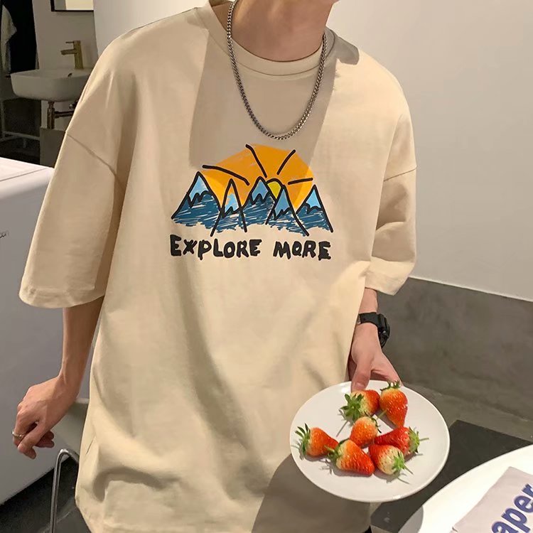 Áo thun tay ngắn cổ tròn dáng rộng in họa tiết hoạt hình phong cách Nhật Bản thời trang cho nam size M-5XL