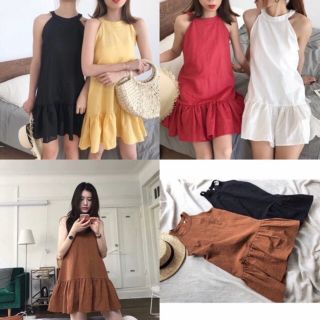 Váy suông cổ yếm chất đũi mát mẻ