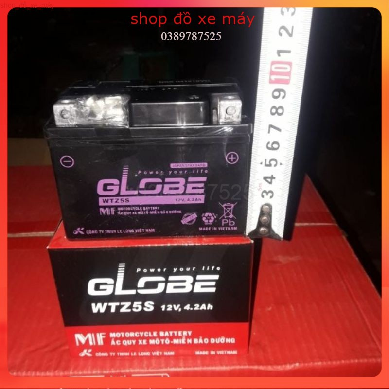ắc quy GLOBE WTZ5S ( 12V-4.2Ah ) lắp xe vision đời đầu , wave A , Airblade 110 y / phụ tùng xe máy)