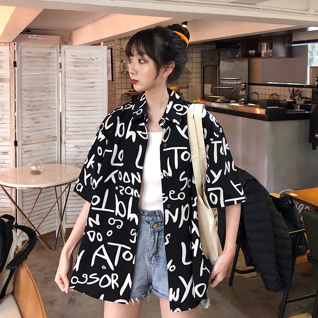 Áo Sơ Mi Mỏng Tay Lửng Dáng Rộng In Họa Tiết Thời Trang Mùa Hè Hàn Quốc Cho Nữ