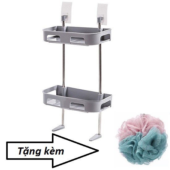 Kệ 2 tầng chân vịt nhà tắm+ tặng kèm bông tắm 2 màu siêu mềm mại