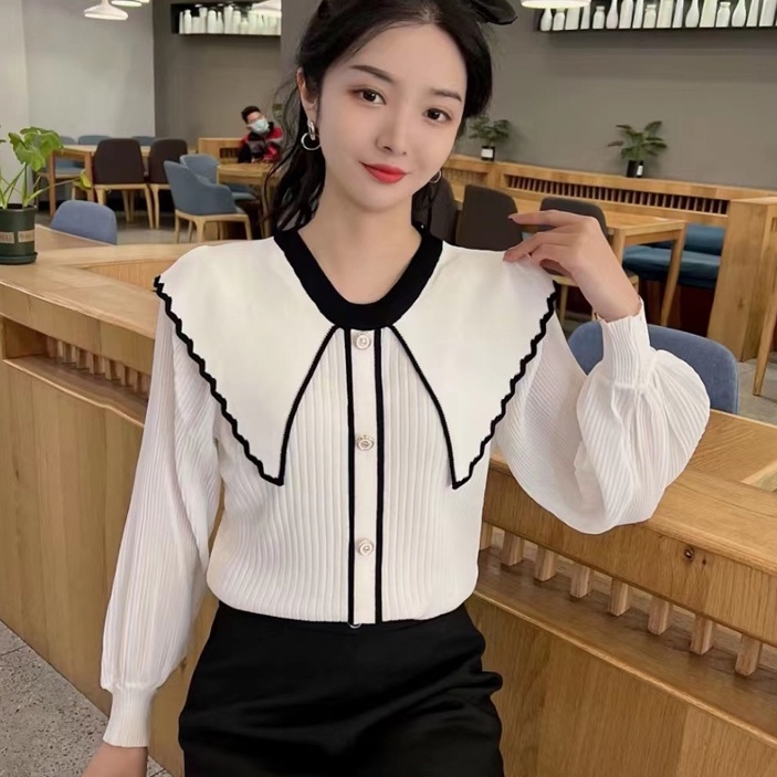 Áo cardigan ZHELIHANGFEI len tay dài cổ búp bê dáng ngắn thanh lịch thời trang dành cho nữ